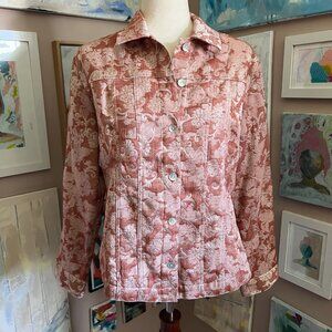 Chico's Womens Jacquard Paisley Jacket Pink Tapestry Size 1 Cottage Core